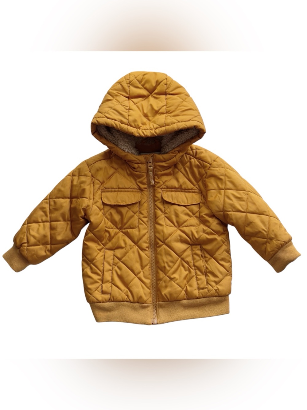 Old Navy 2T Toddler Unisex Hooded Water Resistant Quilted Jacket Mustard Yellow